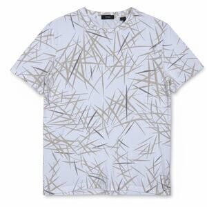 Theory Shirt Men’s Large White Tan Short Sleeve T-Shirt Tropical Preppy Casual